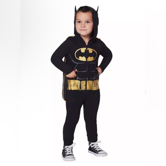 Batman Batman One Piece Costume DC Comics Toddler 4T Hooded Jumpsuit with Cape - Picture 2 of 7